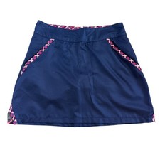 Birdies and Bows Womens Navy Blue Pink Plaid Trim Golf Skort Size 0 Activewear