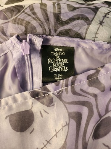 Girls' Jack Skellington Nightmare Before Xmas Puff Sleeve Dress Purple XL 14 NWT - Picture 4 of 5