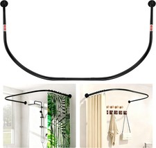 ZAIONE U-Shaped Shower Curtain Rail: Adjustable 90-130cm Black Curved Corner Sho