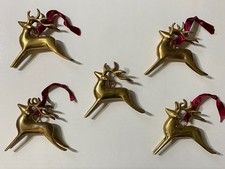 VINTAGE 5 PC LOT OF HEAVY BRASS REINDEER ORNAMENTS