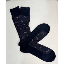Polo Ralph Lauren Black/Gray Herringbone Dress Socks Pheasant Print Cotton Blend