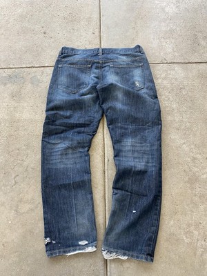 Lions Crest English Laundry Jeans Mens 36x32 Blue Straight Distressed Frayed Hem