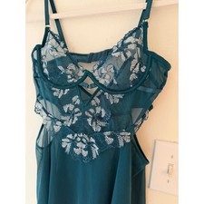 House of Desire Nova Blacklight Glow Lace Babydoll Top Deep Teal Lingerie