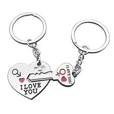 2pcs Couple Key Chain Ring Set-I LOVE YOU with Red Heart Keychains Set for