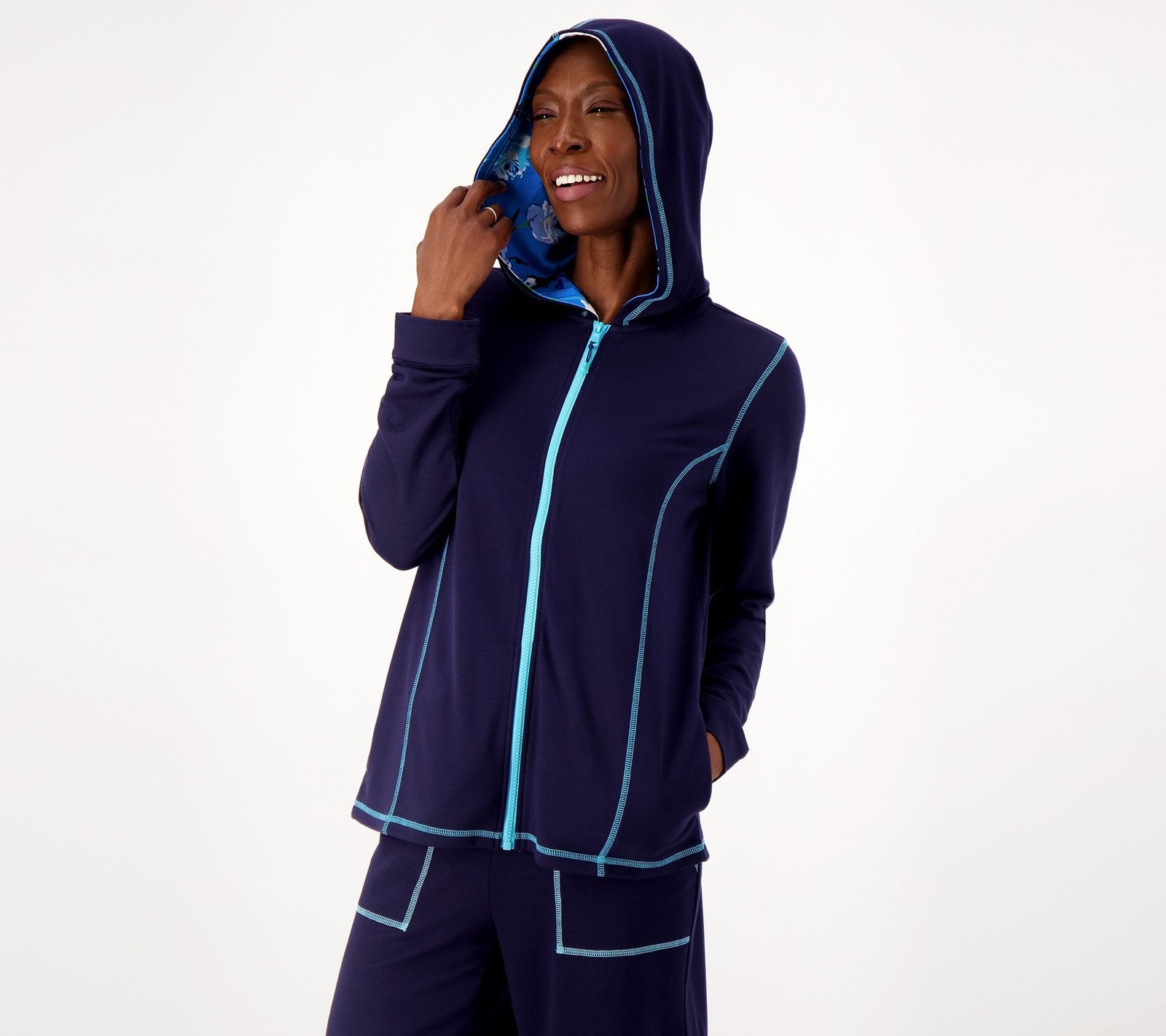 Isaac Mizrahi Live! Women's Sleepwear Sz L Soho French Terry Blk/Blue A598273