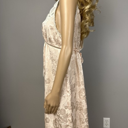 Vintage Barbizon Nachthemd Gr. Medium glänzend Satin Blumen Pfirsich Spitze Maxi lang - Bild 5 von 11