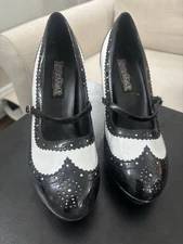 FUNTASMA Pleaser Brogue Oxford White Black Flapper Heels Shoes 10 Cosplay