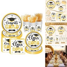 Funnymoom 400 Pcs Graduation Party Supplies Class 2026 Graduation Paper Plate