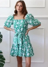 Mille Anais Dress in Green Stripe Belted Size M.