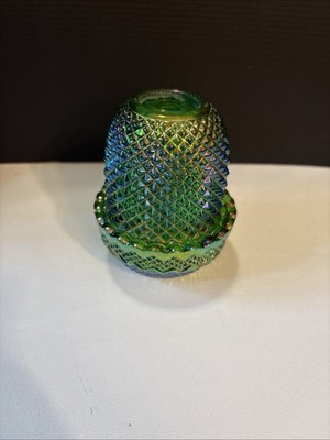 Glimmer Courting Fairy Light with Diamond Cut Look Deep Green Carnival Glass
