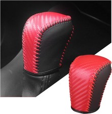 Car Gear Shift Knob Cover, Leather Vehicle Stick Shifting Protector with Nee Red