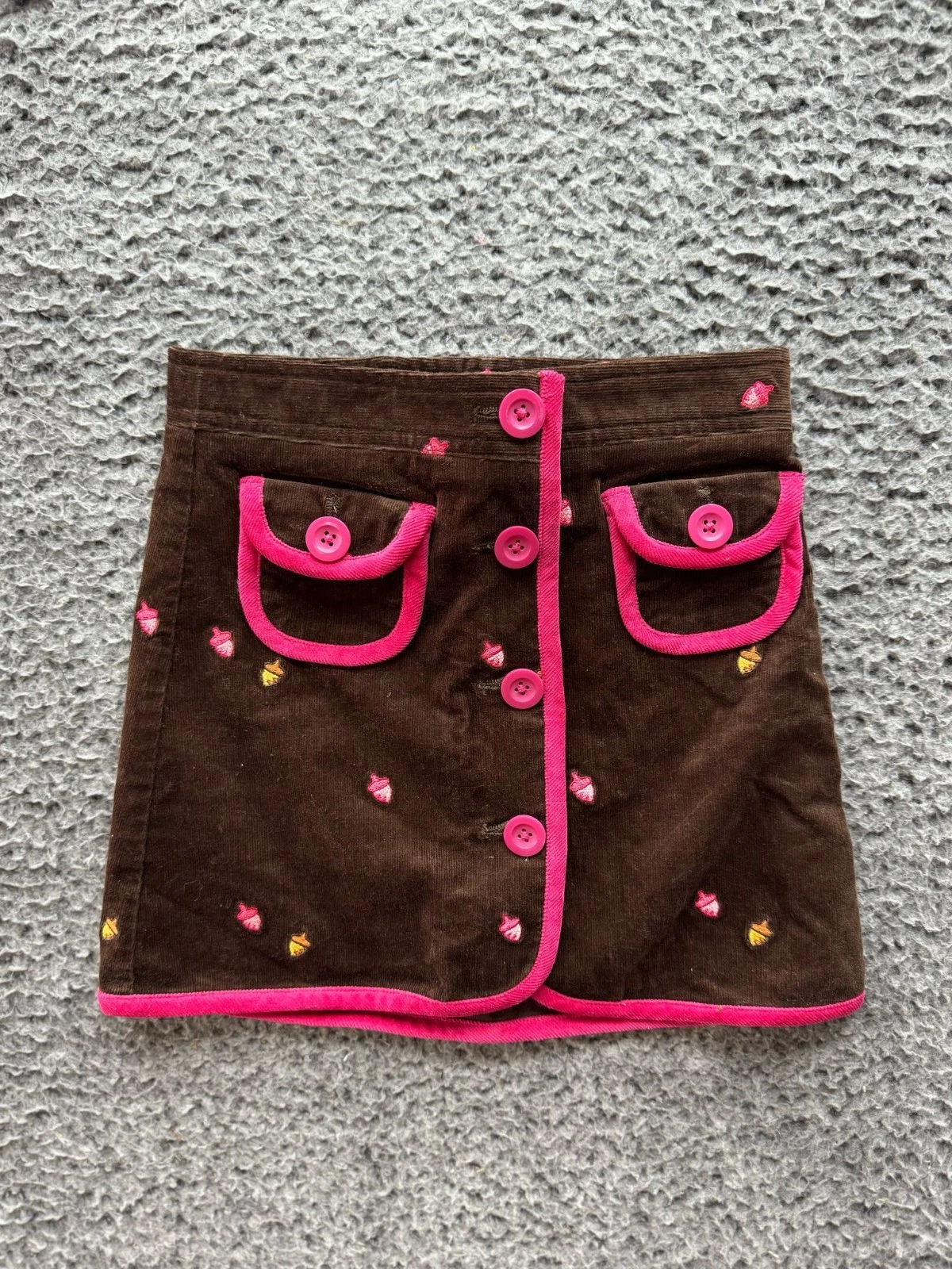 Vtg Lilly Pulitzer Corduroy Embroidered Button Fly Mini Skirt Brown Girls Size 4