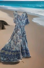 Grazioso abito boho blu floreale morbido midi petite maxi elasticizzato 18 20 1XL 2XL 