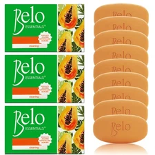 Belo Essentials Papaya Brightening + Clearing Soap Papaya Enzymes, 65g x 9 Bars