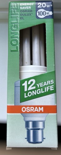 1x 20W (100W) OSRAM Low Energy Power Saving Stick Glühbirnen BC B22 NEU 12 Jahre