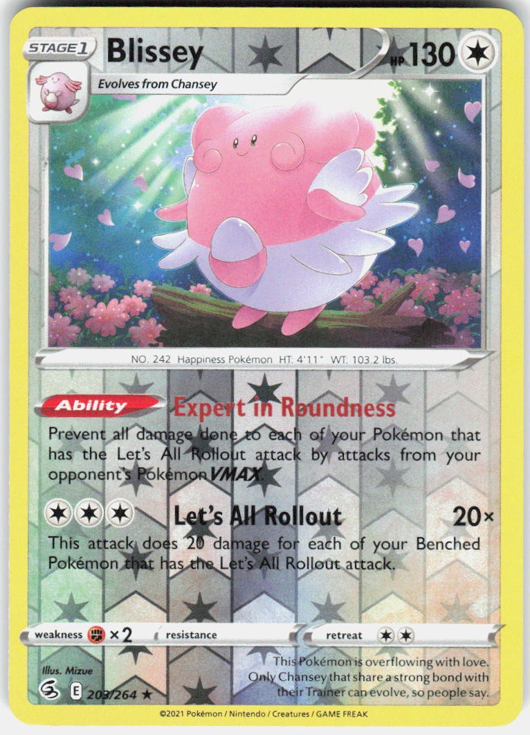 Blissey Rare 203/264 Fusion Strike Pokemon Reverse Holo Near Mint