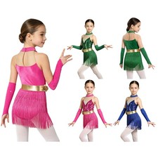 Kids Girls Dancewear Stage Latin Cha-Cha Costume Training Outfits Rumba Dance