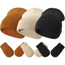 Baby Hats and Mittens Set Infant Toddler 3-18 Months A-khaki/Caramel/Black