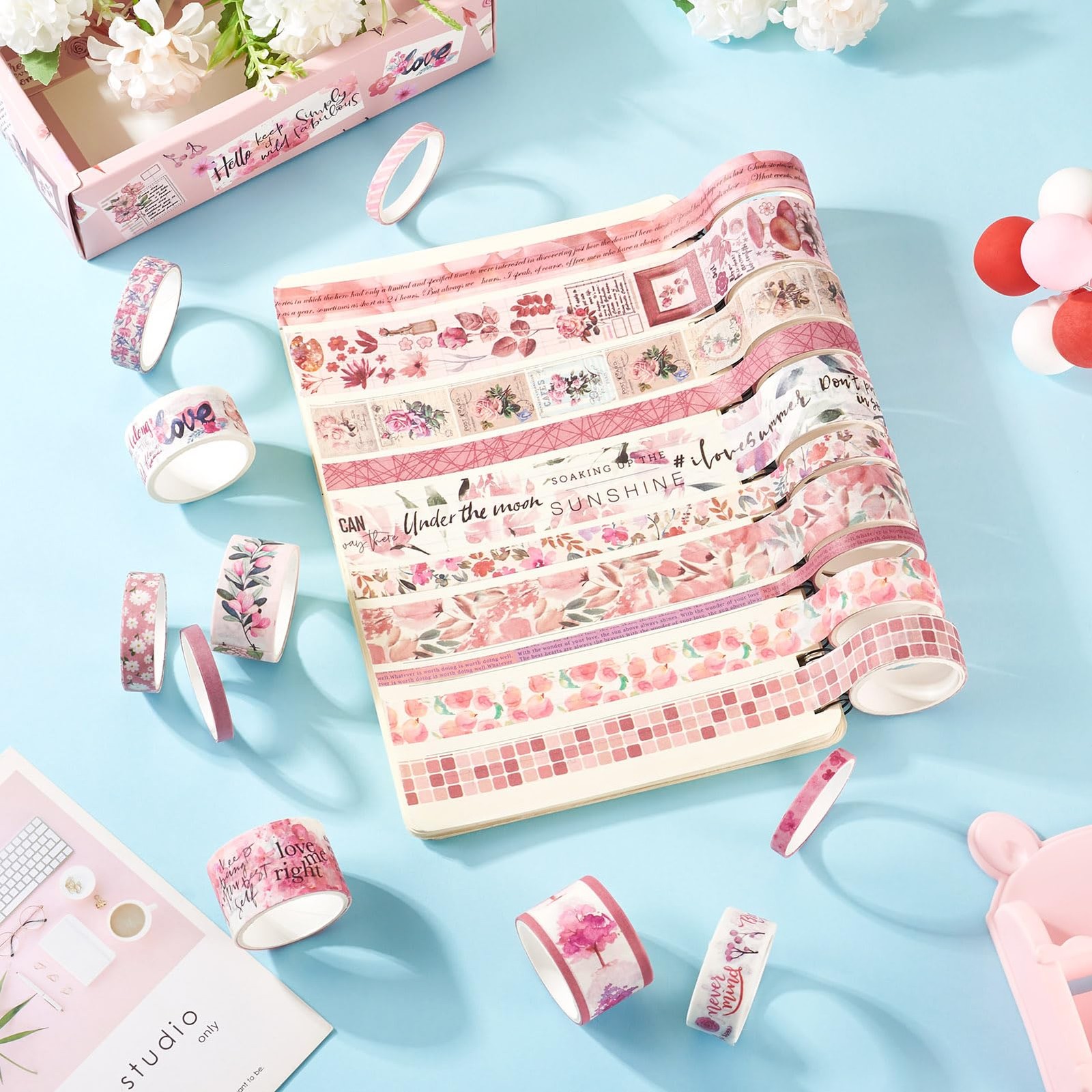 20 Rolls Washi Tape Set Colored Masking Tape Spring Flower Letter Retro Decor...