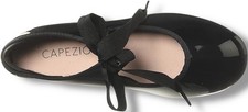 Capezio Black Patent Tyette Tap Dance Shoes Girls 13 Wide Black with Bow NIB