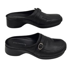 Relativity Womens Black Leather Slip-On Clogs With Buckle Size 9