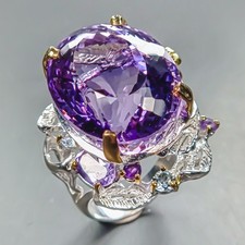 Jewellery 38 ct Natural Amethyst Ring 925 Sterling Silver Size 7.5 /R446744