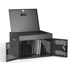 16-Unit Charging Cabinet for Laptops Tablets, Locking Charging Station, Black
