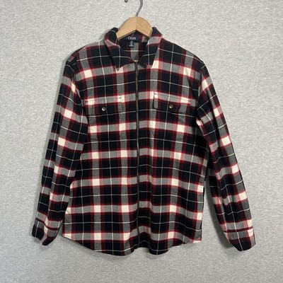 Chaps Shirt Womens Large Black Red Plaid Cotton Zip Western Flannel Shacket