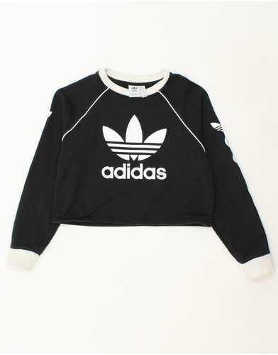 ADIDAS Womens Oversized Crop Graphic Sweatshirt Jumper UK 8 Small Black CL03