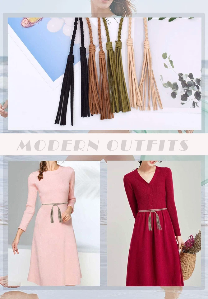 Cinturón de cintura de cuerda trenzada con borla envolvente cinturón de tela para vestidos pantalones para mujer Foto 4 de 4