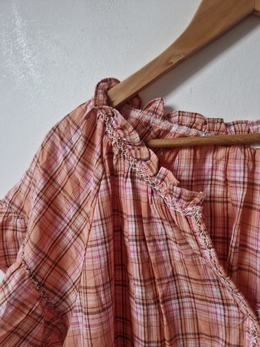 Max Studio Tartan Boho Ruffle Prairie Blouse Top Size XL - Picture 6 of 7