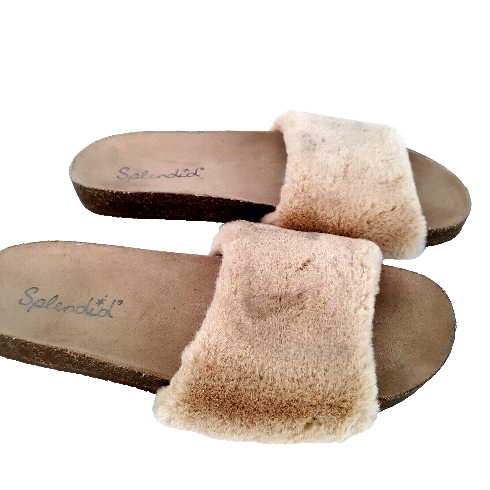 SAOLA Splendide ciabatte da donna in pelliccia sintetica taglia 9 suola interna esterna beige