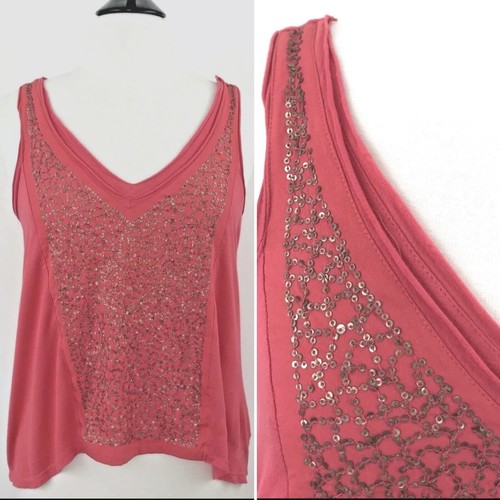 Urban Outfitters Silence+Noise Gold Sequin Swing Tank Top SMALL Coral Sleeveless - Picture 1 of 8