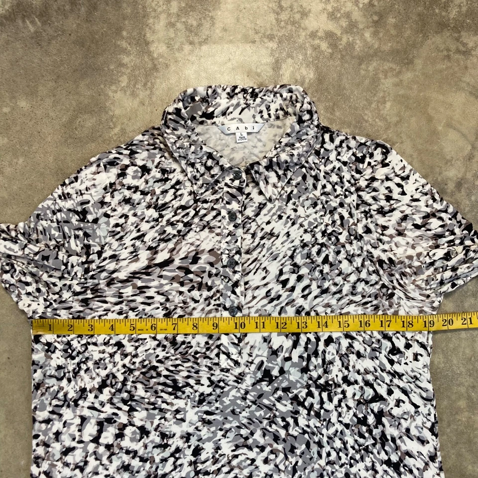CAbi Shirt Dress Womens Large Collared Jersey White Gray Black Print Office - Image 3 of 4