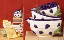 3 PC PURPLE GRAPES CERAMIC BOWLS OVEN/MICROWAVE/DISHWASHER/FREEZER SAFE NEW