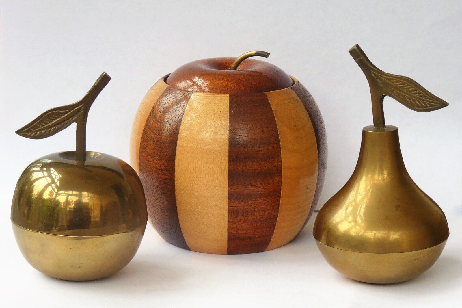 Brass & wood apple & pear trinket box Mid Century Retro
