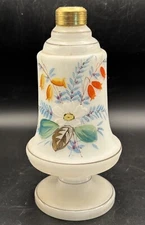 Vtg Bristol Satin Glass Hand Painted Daisy Floral Oil Lamp Base EXC COND for Age