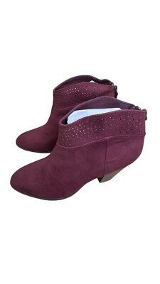 Violet & Red Burgundy Ankle Boots with Pointed Toe and Cut-Out Design, Size 8