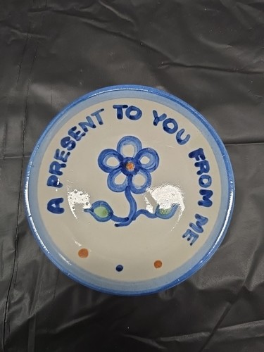 M A Hadley Pottery A PRESENT TO YOU FROM ME 4" Coaster / Trinket Dish  W/ Flower - Picture 4 of 10
