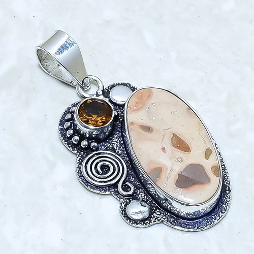 Pendentif éléphant En Jaspe Léopard – Pierre Semi-précieuse, Acier Inoxydable | Bijou Naturel Animalier
