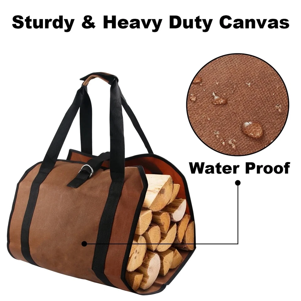 2PCS Firewood Log Carrier Bag Heavy Duty Waxed Canvas Tote Holder for Camping - Image 3 of 4