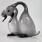 70s New Murano Oball Sommerso Silver Flakes Black Art Glass Duck Italy