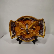 Mid Century Large Glazed Ceramic Divided Platter Ashtray USA Made Unique