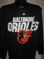 MLB Baltimore Orioles Baseball Shirt Long Sleeve Polyester Mens Nwt  Majestic