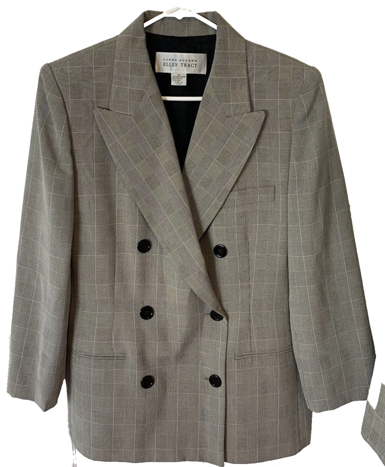 Traje Falda Ellen Tracy Linda Allard Mezcla Lana Gris Glen Cuadros Talla 12 Negocios Foto 2 de 4
