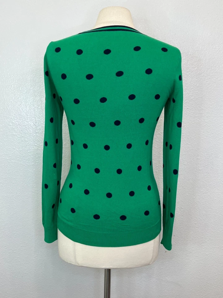 J. Suéter Pullover Crew Para Mujer Cuello Redondo Verde con Lunares Negros XS Foto 4 de 4