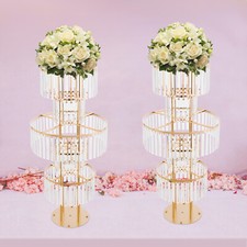 Crystal Flower Stand 5 Tier Gold Set of 2 Wedding Centerpiece Vase Holder