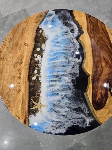Round Epoxy Ocean Resin Table Top, Handmade Table, Kitchen & Living Room Decor - Picture 3 of 4