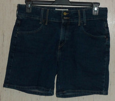 EXCELLENT WOMENS LEVI STRAUSS Signature DARK DISTRESSED BLUE JEAN SHORTS SIZE 8