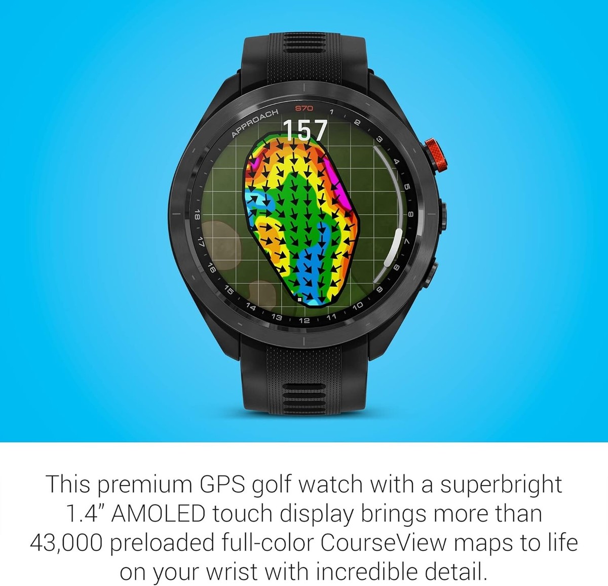 Garmin Approach S70 GPS Watch - Black/Black for sale online Garmin Approach S70 GPS Watch - Black/Black for sale online